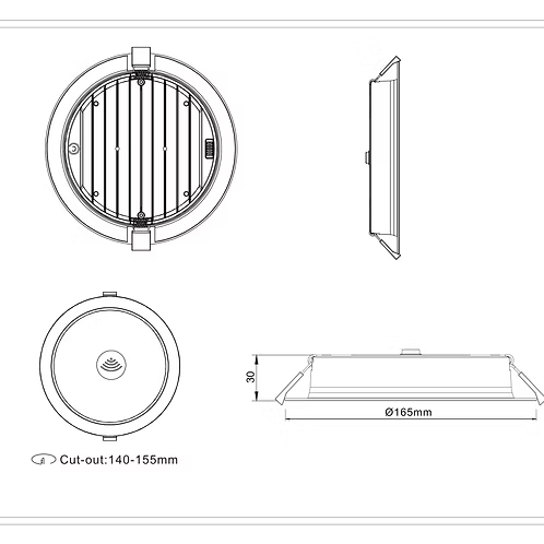 3A Super Slim 15W Flicker Free Dimmable LED Downlight White With Microwave Sensor / Tri-Colour - AL5009-WHTC15S02-TS