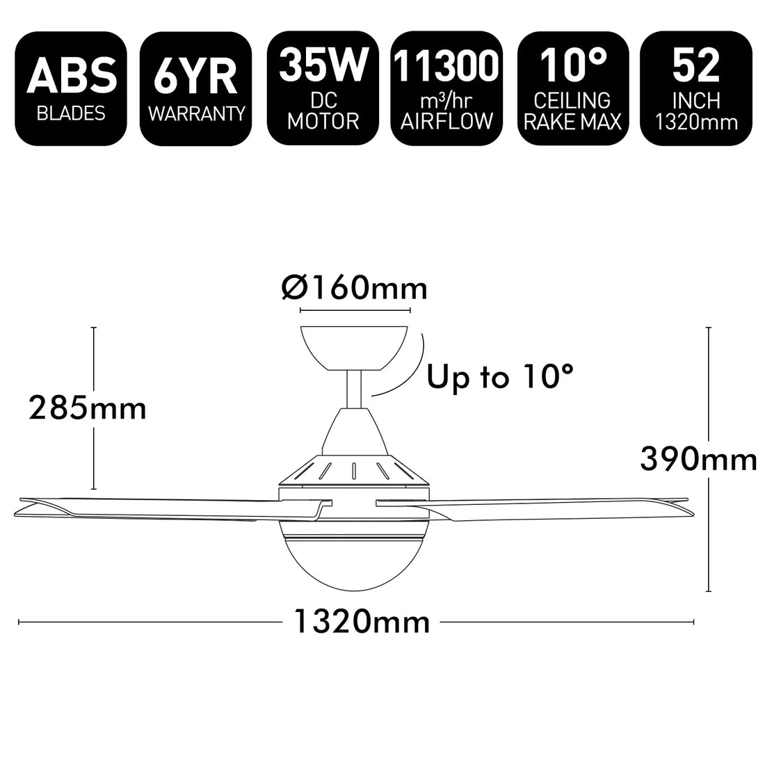 Brilliant Cairns 52" DC Ceiling Fan With of Without Light