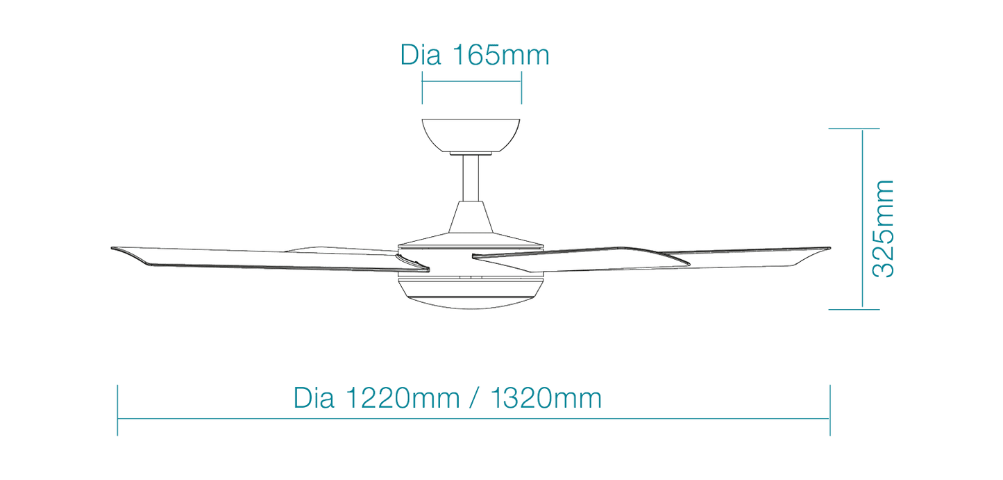 48" or 52" Proton DC Ceiling Fan Matt White with LED Light | Martec Lighting - Mases LightingMartec