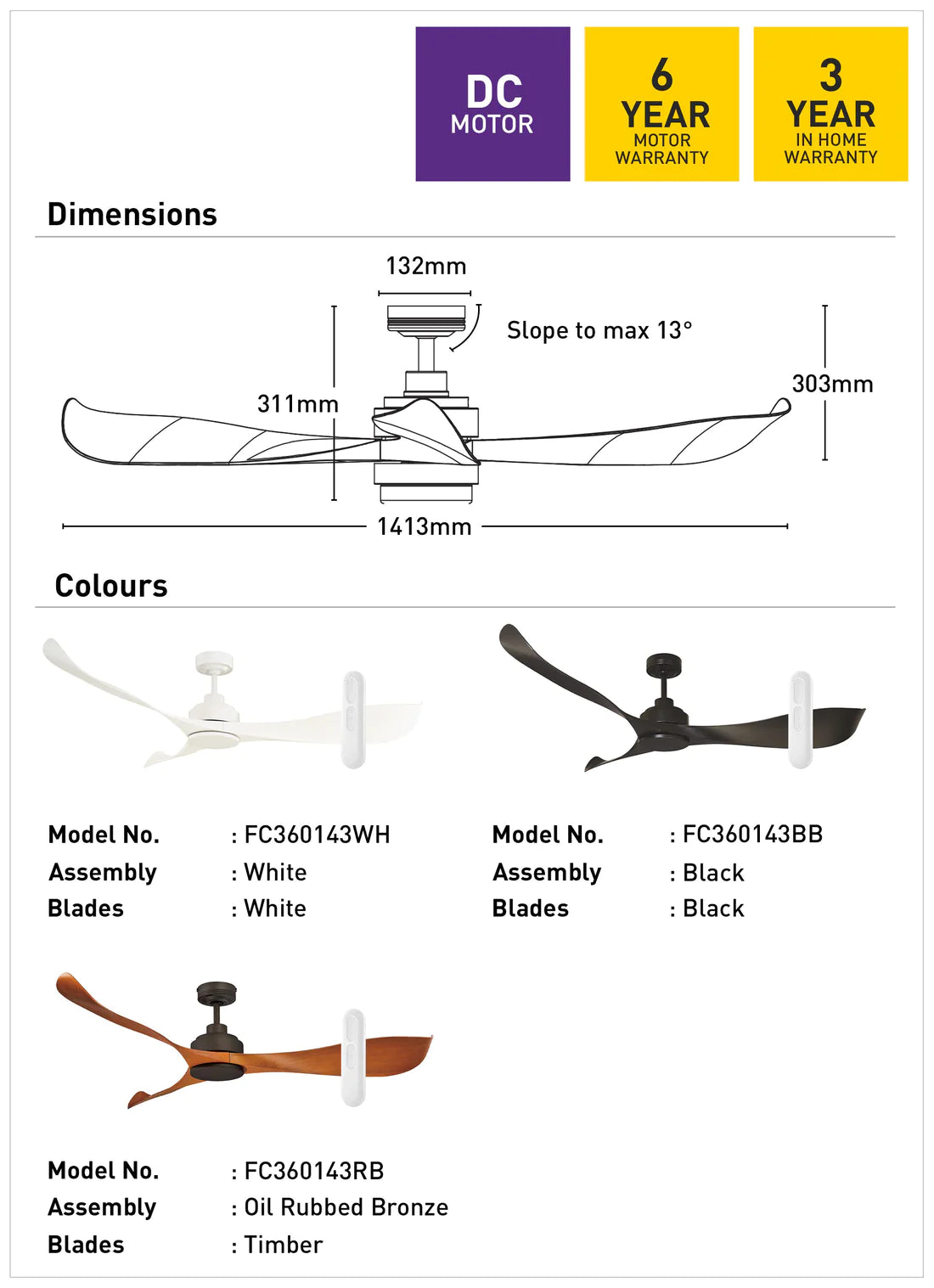 Mercator Eagle II DC Ceiling Fan With Remote Black