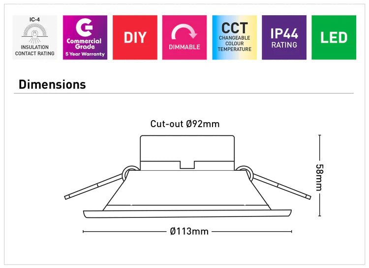Mercator Aaydan 8W recessed LED downlight, integrated driver, dimmable, IP44