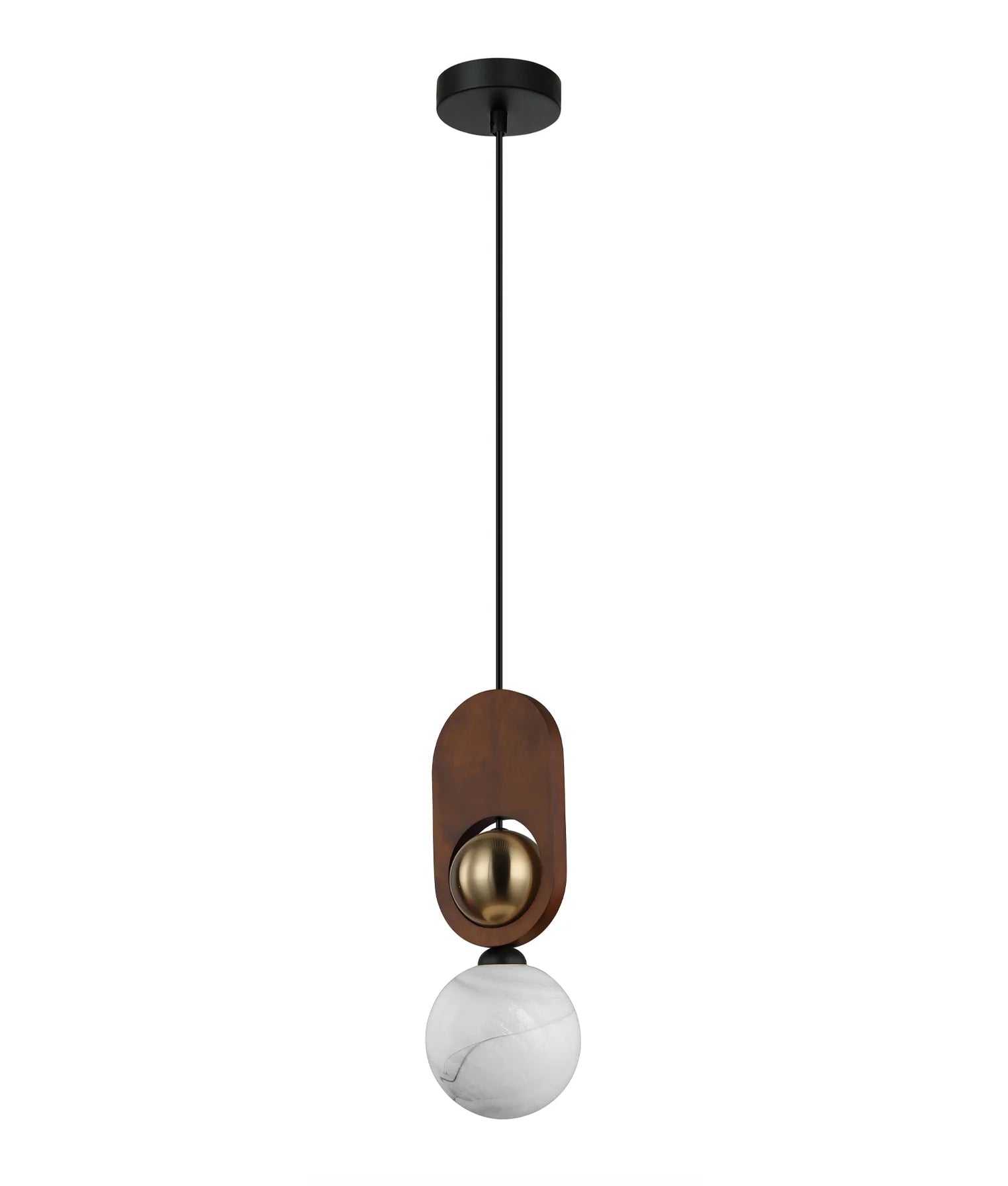 CLA Palta Interior Sandblasted Opal Diffuser with Brass & Wood Highlight Pendant Lights - Mases LightingCLA