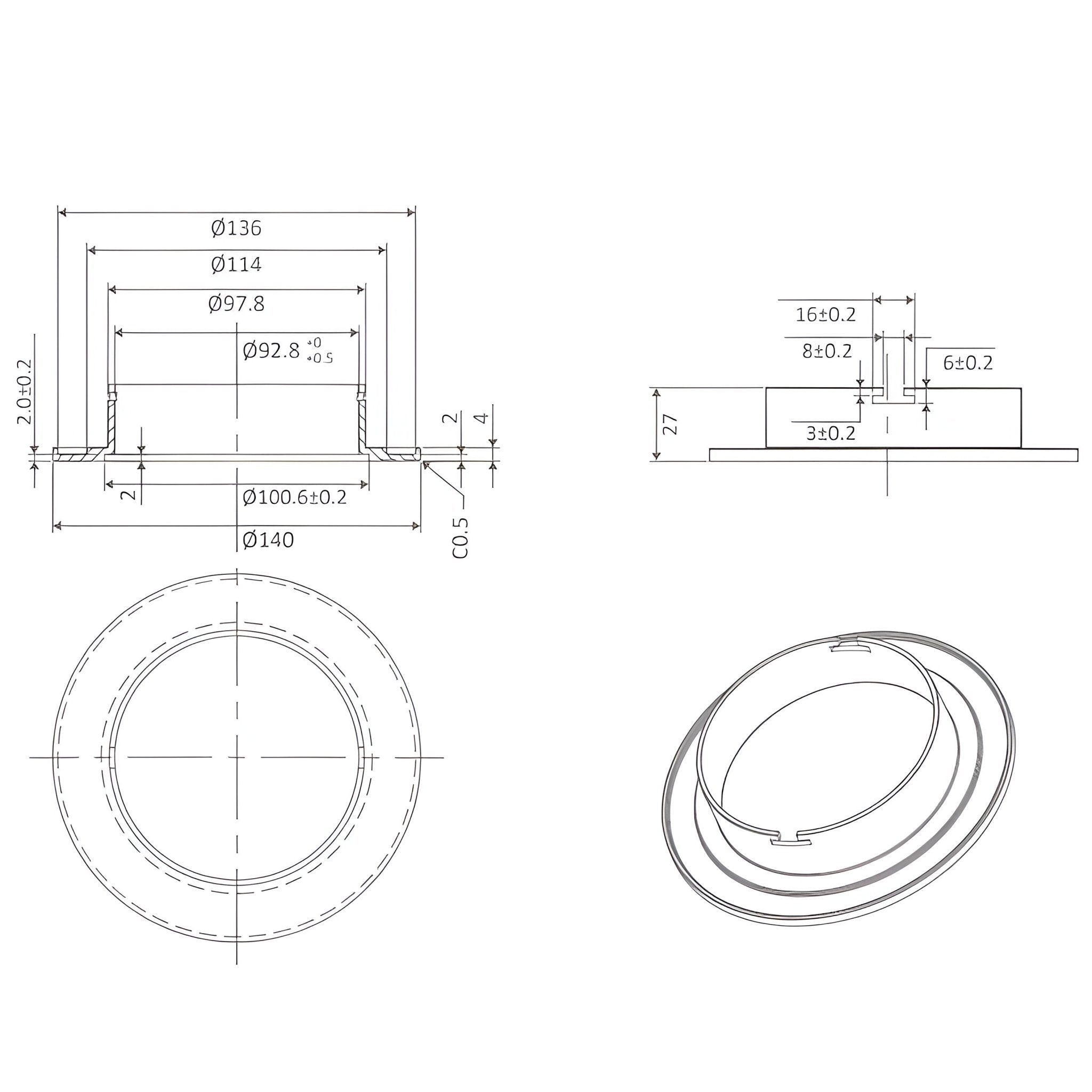 Domus DECO-13 LED Downlight 140mm adaptor plate - Black/White - Mases LightingDomus