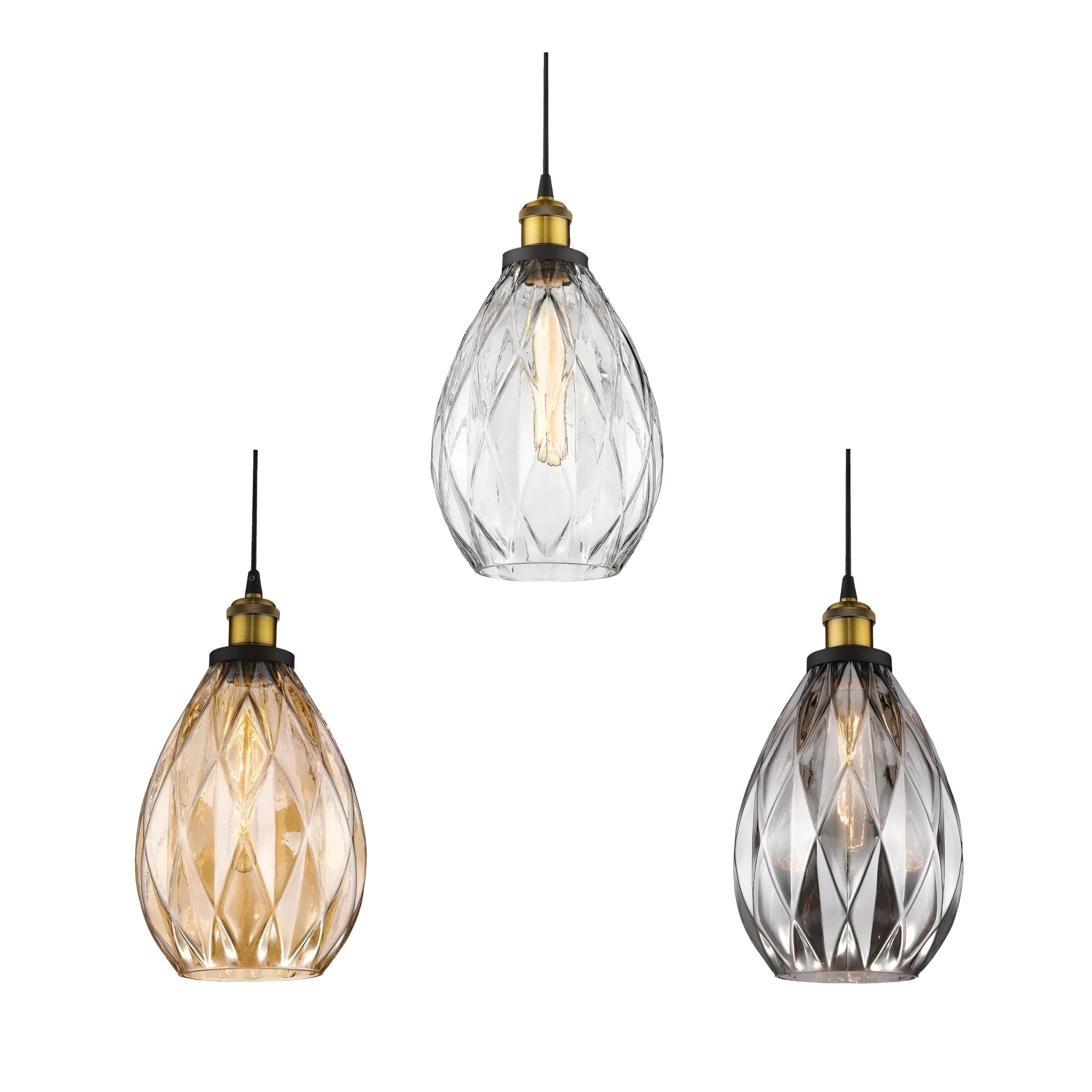 Domus EVELYN 240v E27 1 Crystal Glass Pendant Light - Amber/Clear/Grey - Mases LightingDomus