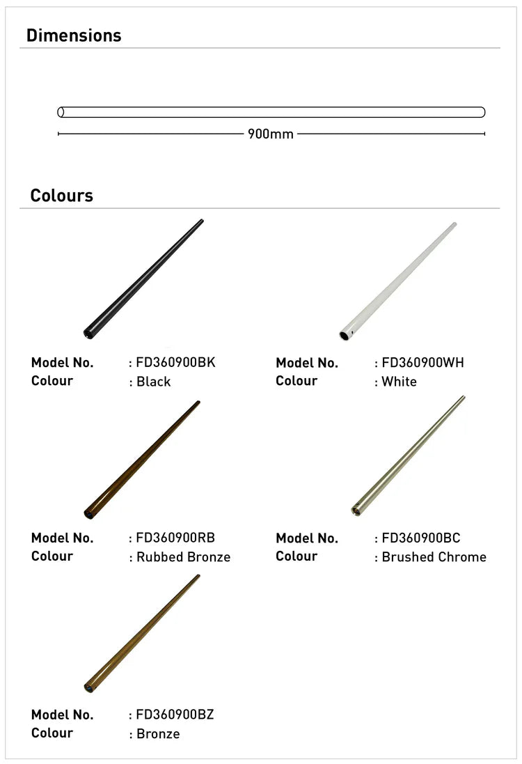 Downrod 900mm for Mercator Ceiling Fans