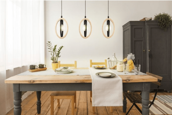 Eglo Basildon Bar Pendant Light 3Lt in Black and Brown - Mases LightingEglo
