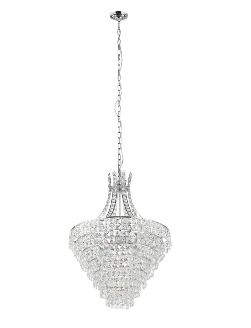 Eglo Beires Chandelier Pendant Light Chrome & Crystal – 10XE14 | PCE619 - Mases LightingEglo