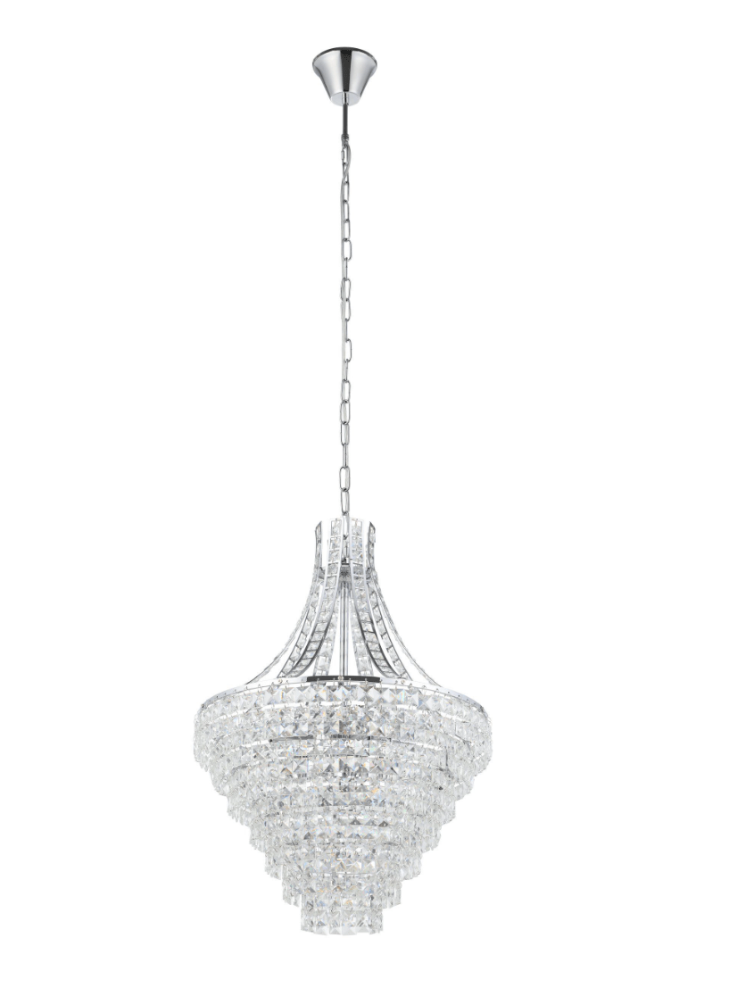 Eglo Beires Chandelier Pendant Light Chrome & Crystal – 8XE14 | PCE620 - Mases LightingEglo