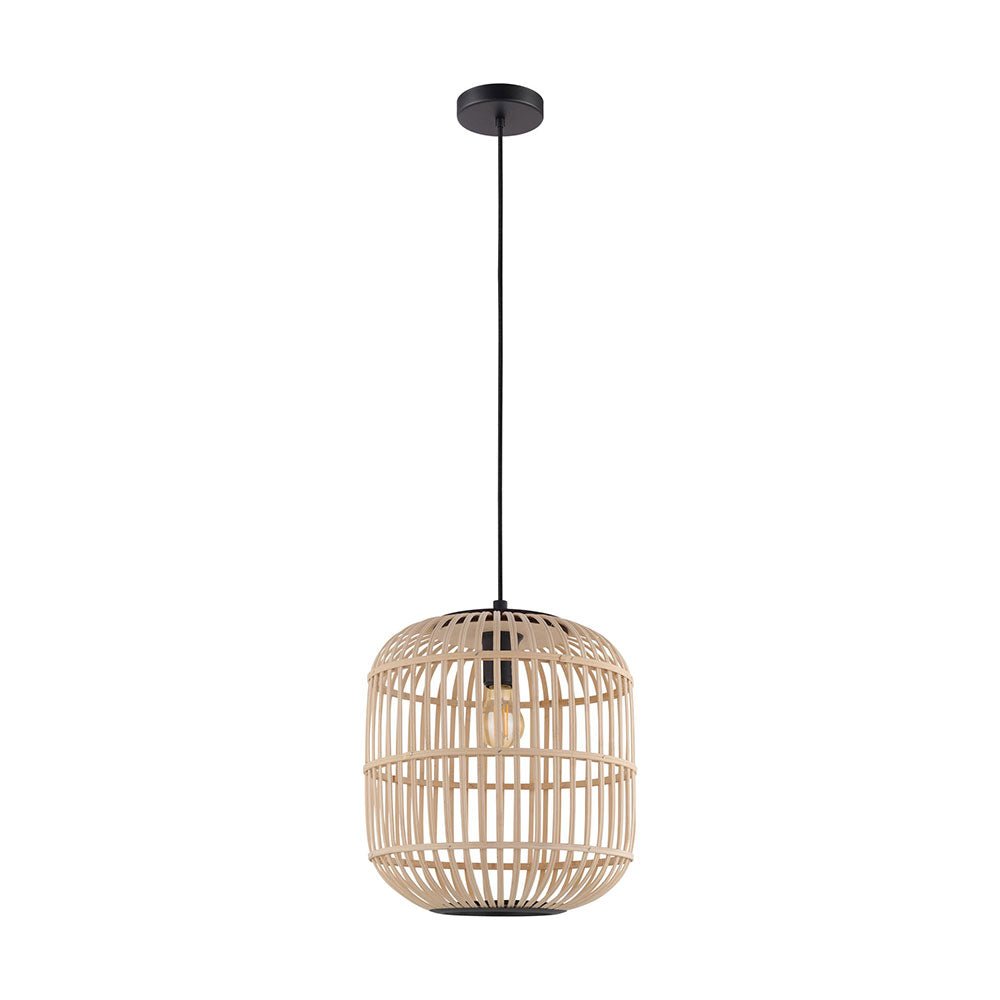 Eglo Bordesley 1 Light Pendant Large Black / Wood - 43216N - Mases LightingEglo