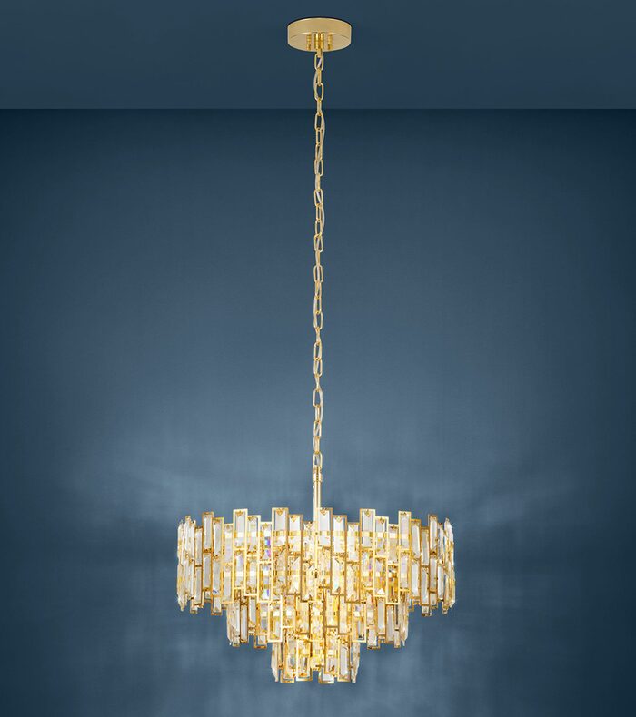 Eglo Calmeilles 10 Light Crystal Pendant in Brass 630mm - Mases LightingEglo