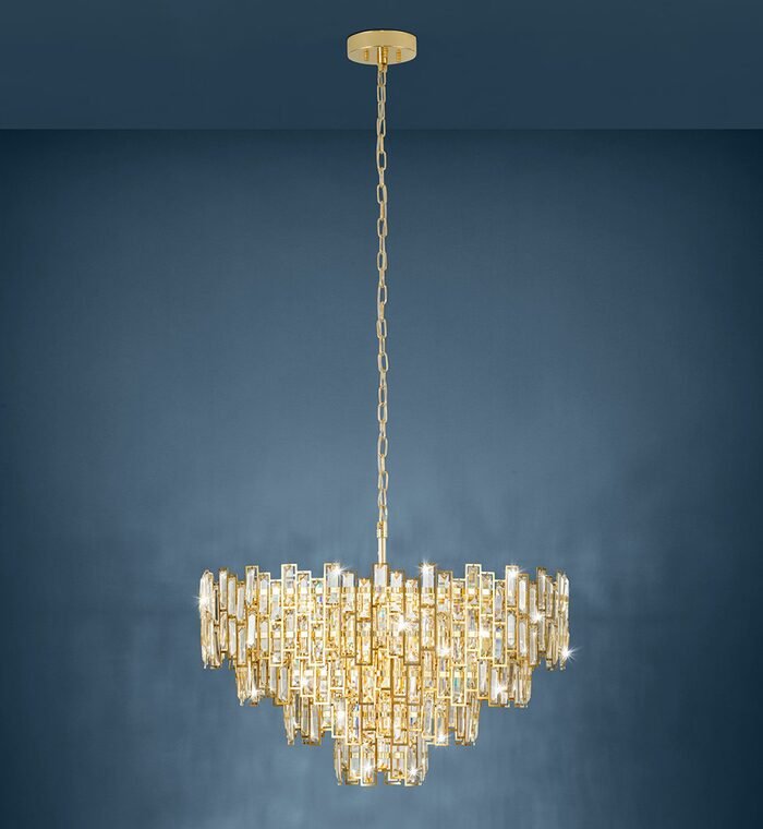 Eglo Calmeilles 10 Light Crystal Pendant in Brass 780mm - Mases LightingEglo