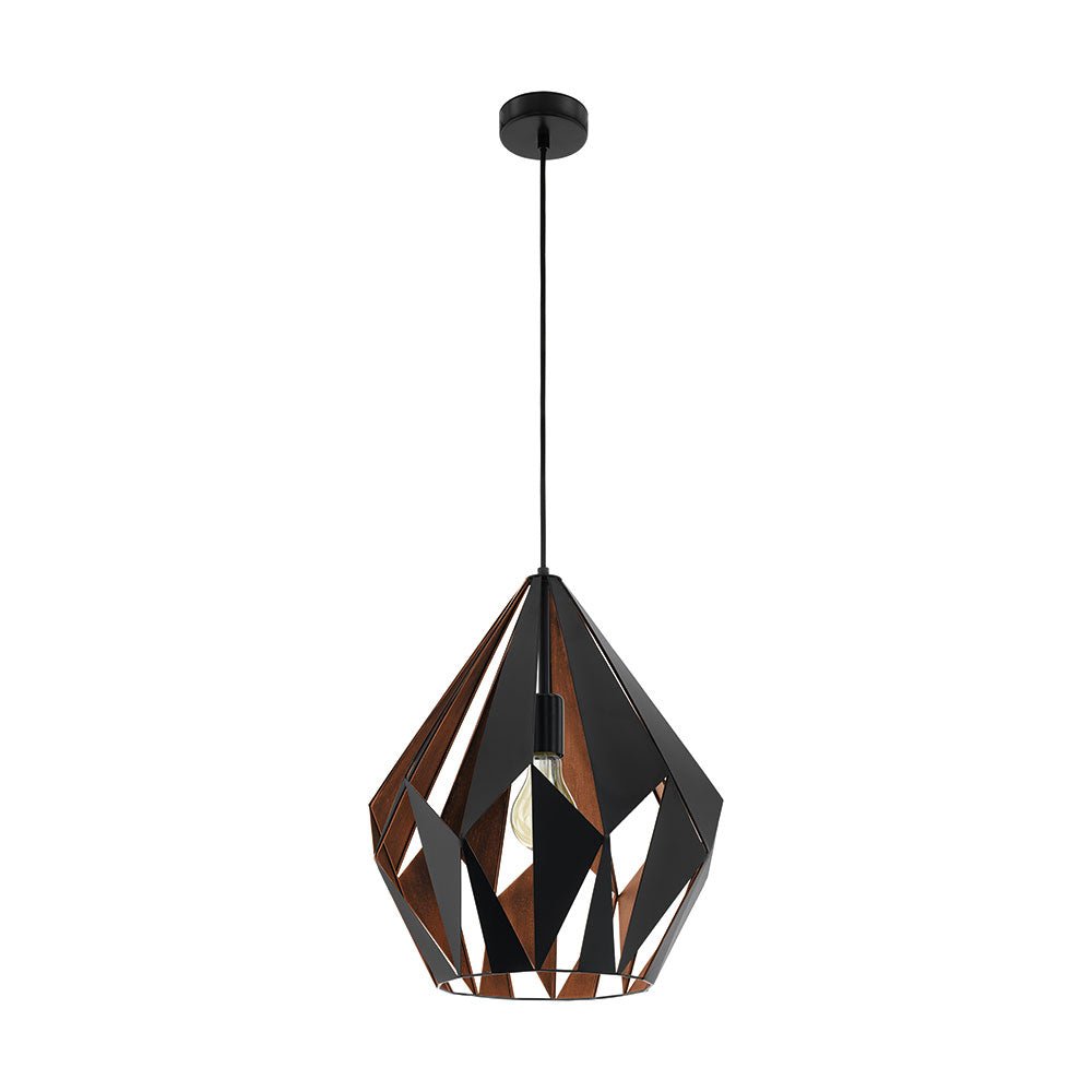 Eglo Carlton 1 Light Pendant Large Black and Copper Steel - 49878N - Mases LightingEglo
