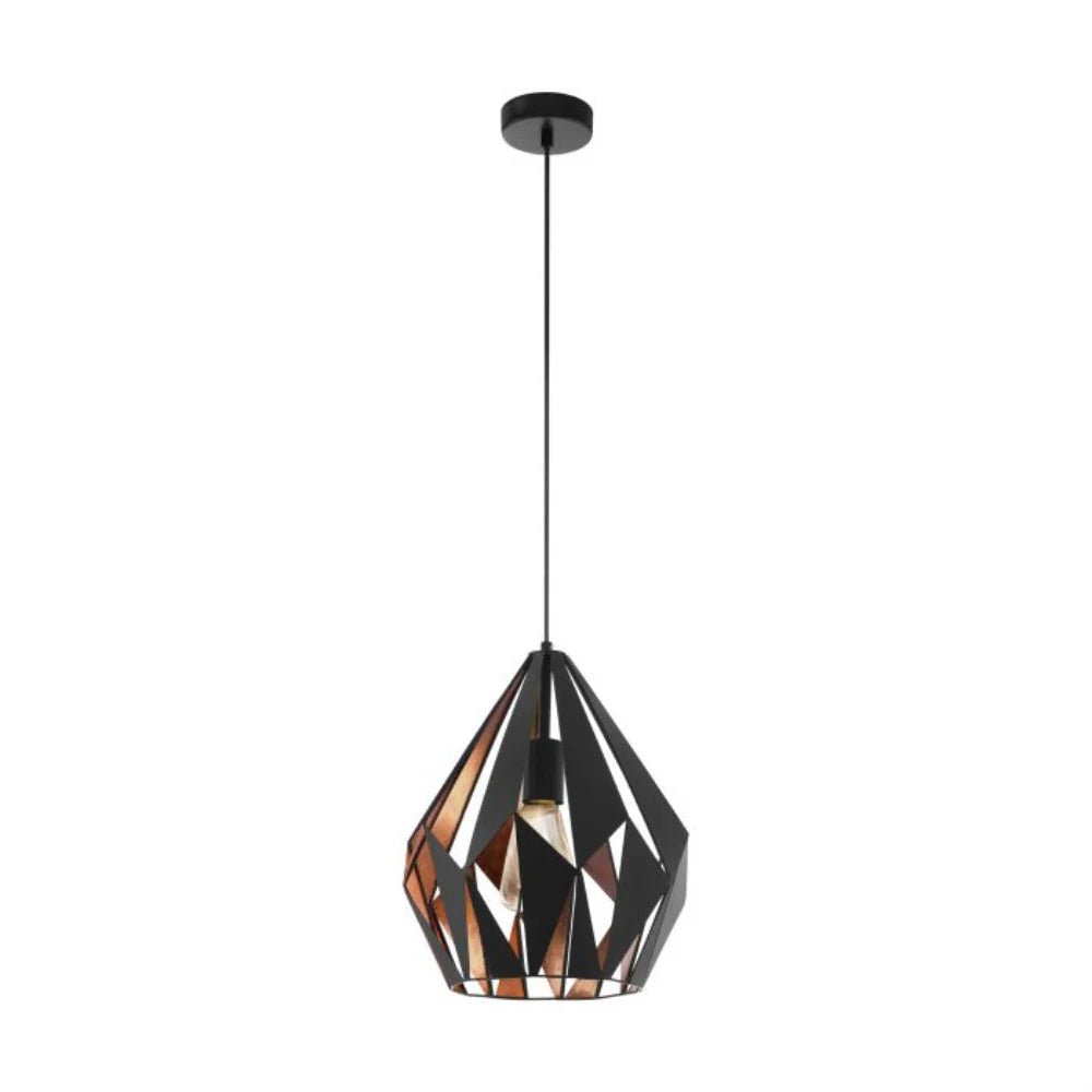 Eglo Carlton 1 Light Pendant Medium Black and Copper Steel - 49254N - Mases LightingEglo