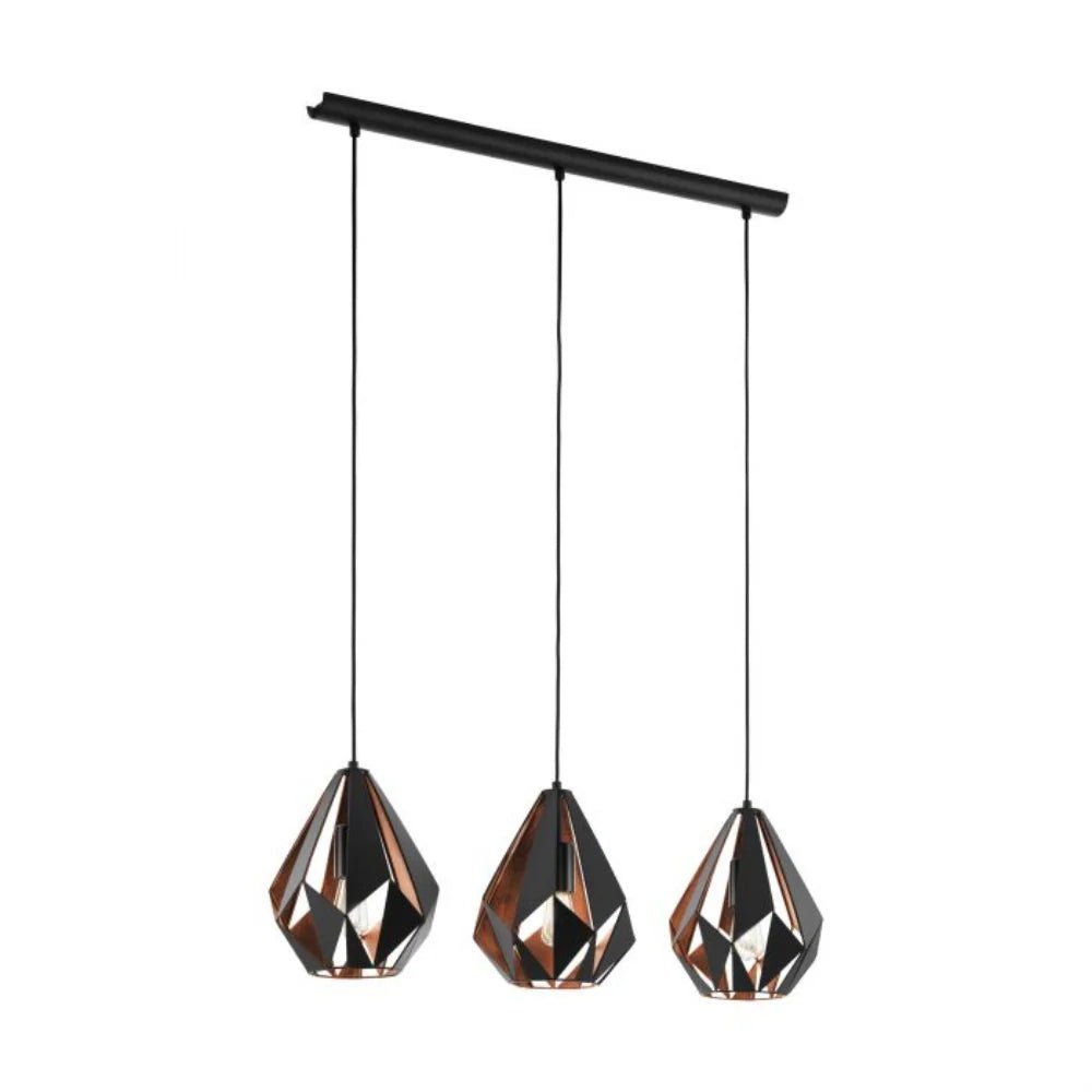 Eglo Carlton 3 Light Pendant in Black and Copper Steel - 49991N - Mases LightingEglo
