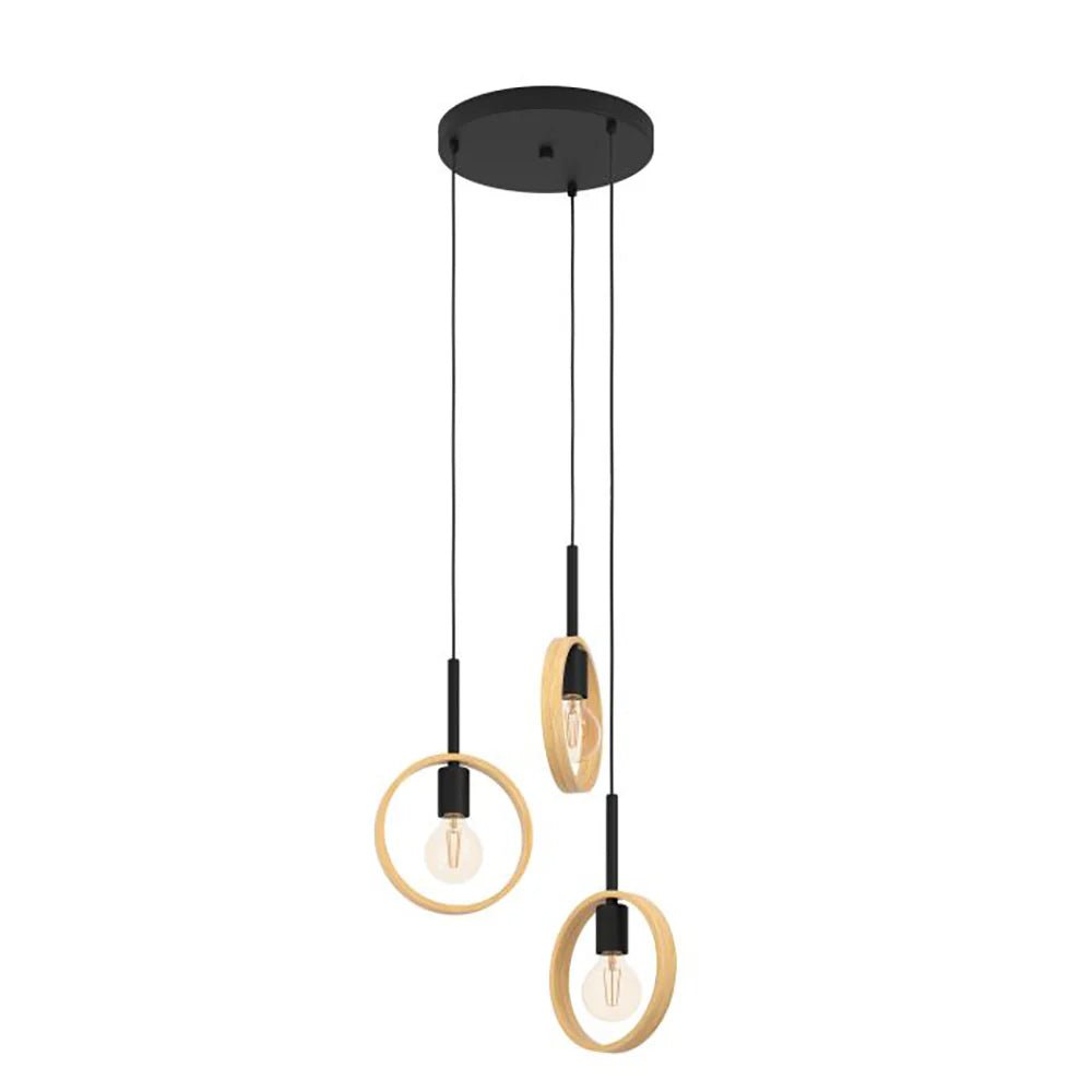 Eglo Ipsden Cluster Pendant 3 Lights Brown / Black Wood - 43551N - Mases LightingEglo