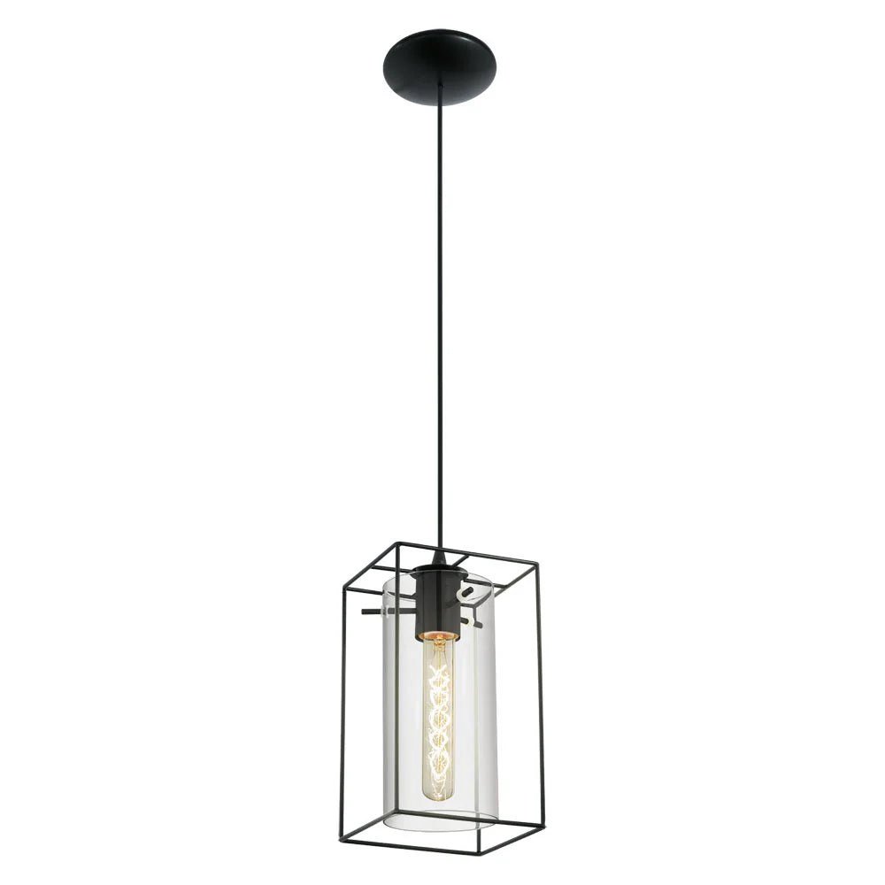 Eglo Loncino 1 light Pendant Black & Black Transparent 150mm - 49495 - Mases LightingEglo