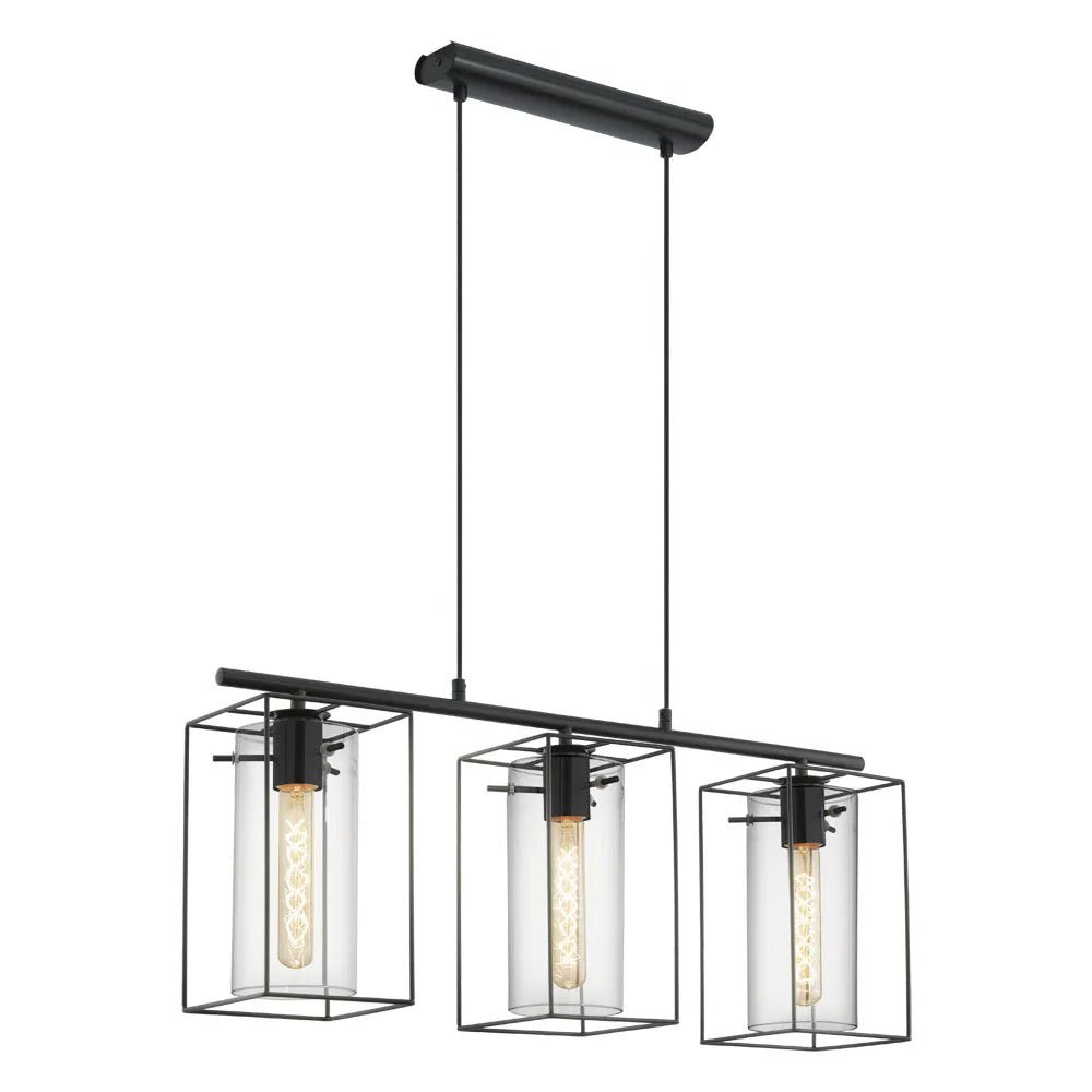 Eglo Loncino 3 light Pendant Black & Black Transparent - 49496 - Mases LightingEglo