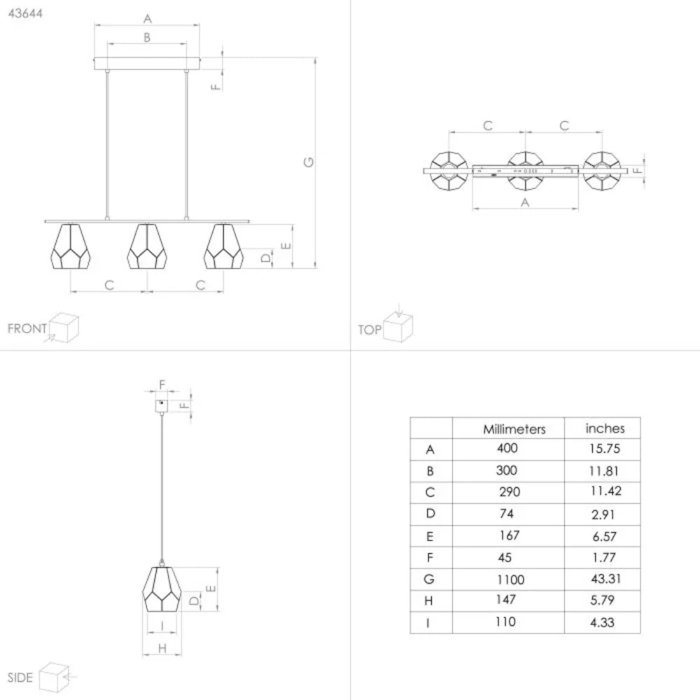 Eglo Mardyke 3 Light Pendant Black