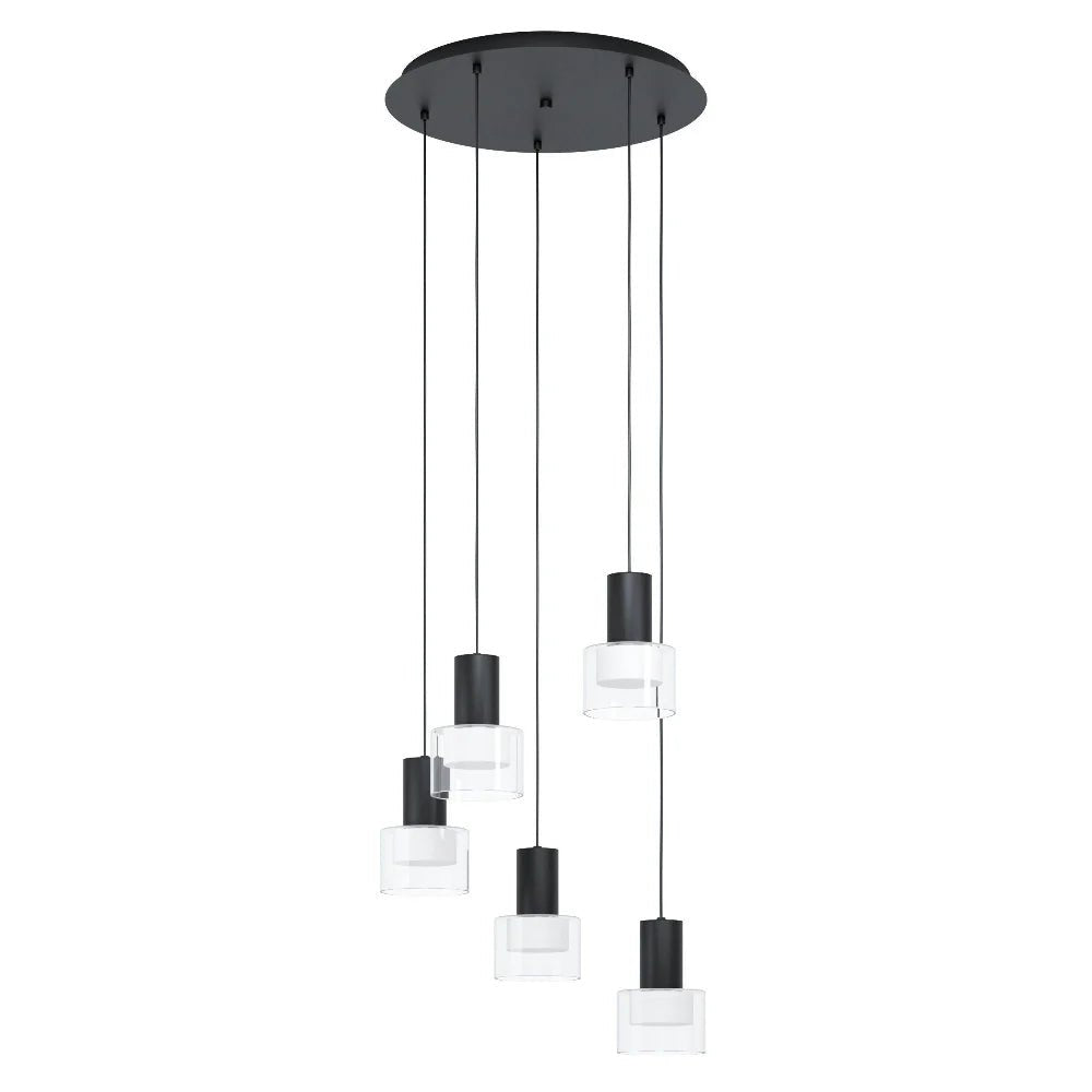 Eglo MOLINEROS Cluster Pendent 5 Lights Black Steel Clear Glass 3CCT - 39727N - Mases LightingEglo