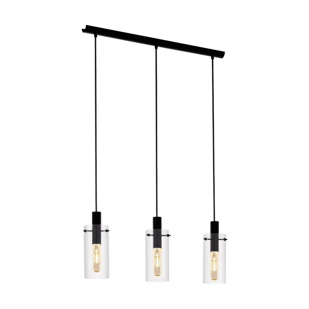 Eglo Montefino 3 Light Pendant Black & Clear - 97367 - Mases LightingEglo