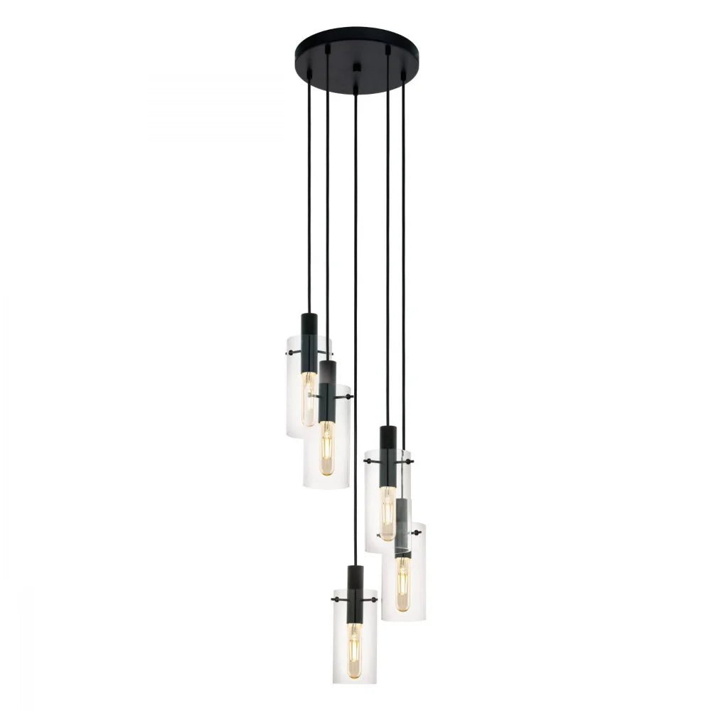 Eglo Montefino 5 Light Pendant Black & Clear - 97368 - Mases LightingEglo