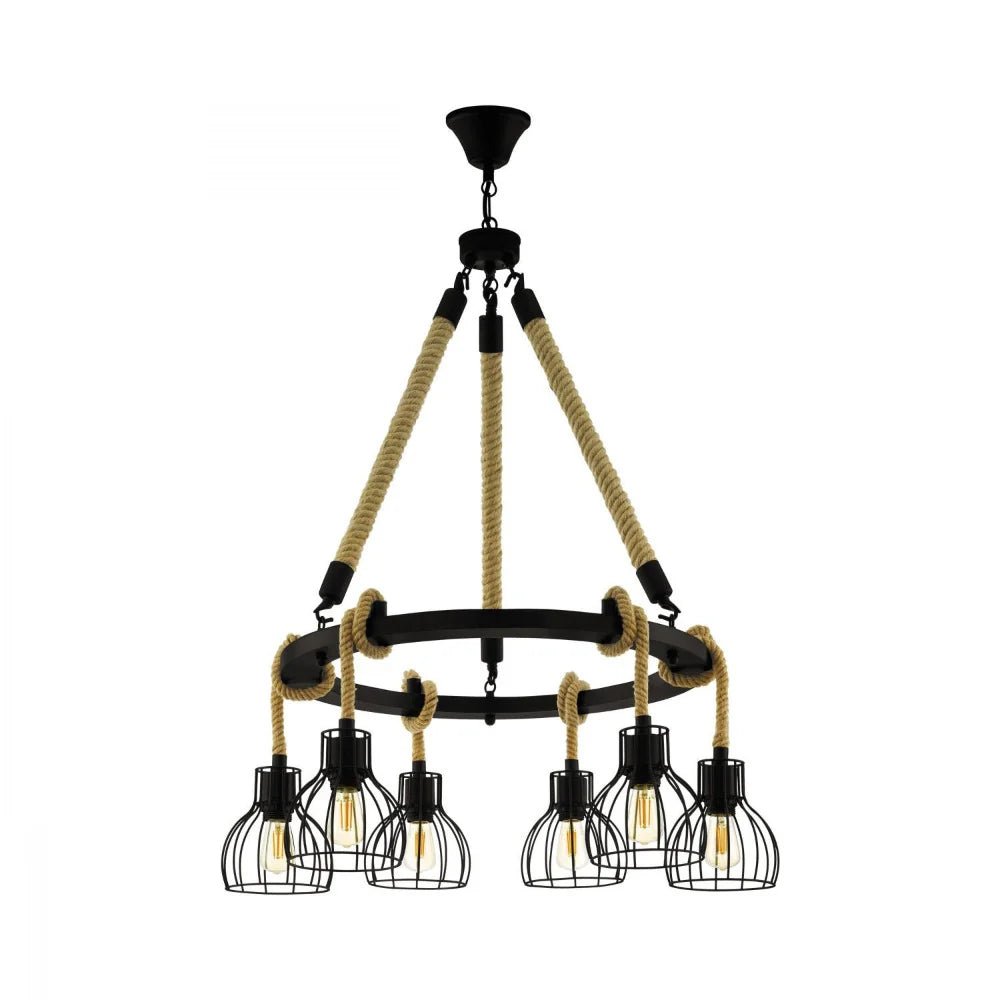 Eglo Rampside 6 Light Pendant Black & Amber 760mm - 43194 - Mases LightingEglo