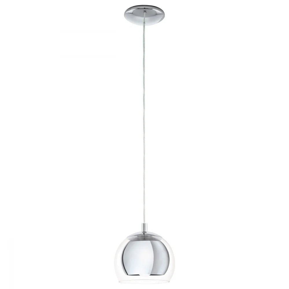 Eglo Rocamar 1 Light Pendant Chrome & Clear 190mm - 94592 - Mases LightingEglo