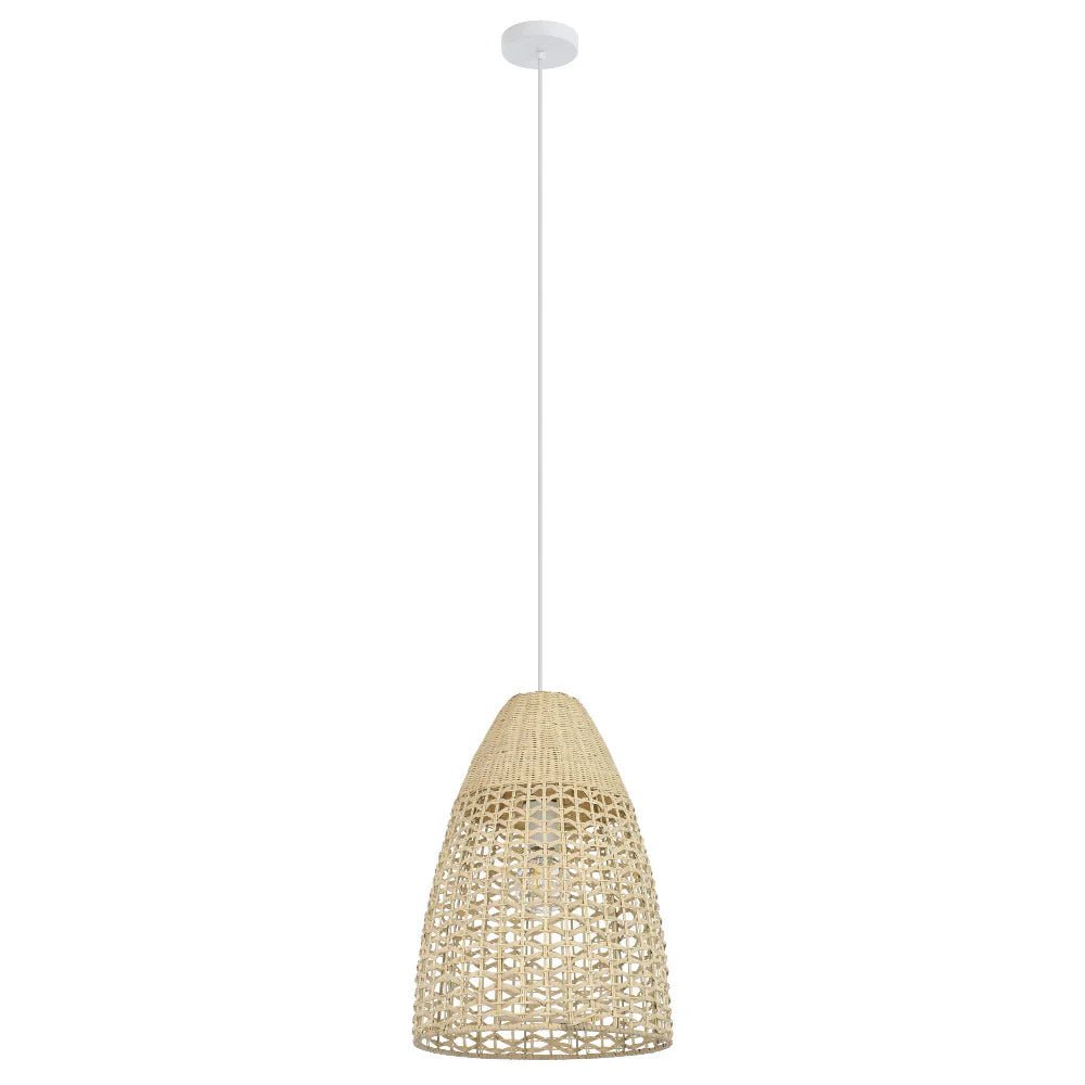 Eglo SAMBUCONA Pendant Light W350mm White Steel Natural Wood - 390237N - Mases LightingEglo