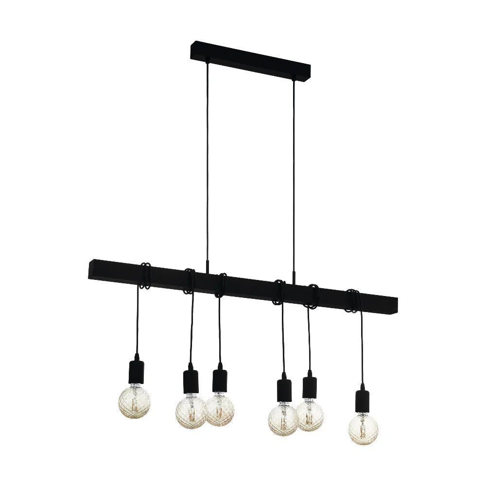 Eglo TOWNSHEND Island Pendant 6 Lights Black Steel / Black Wood - 49755N - Mases LightingEglo