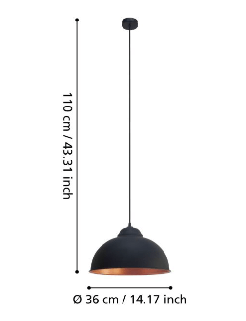 Eglo Truro 1 Light Pendant Black & Copper 370mm - 49247