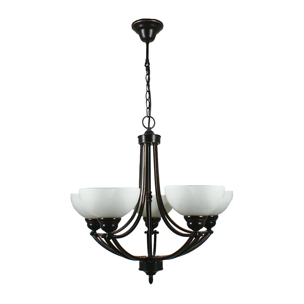 HOUSTON 5 Light Chrome or Bronze with opal matt glassware Pendant Light