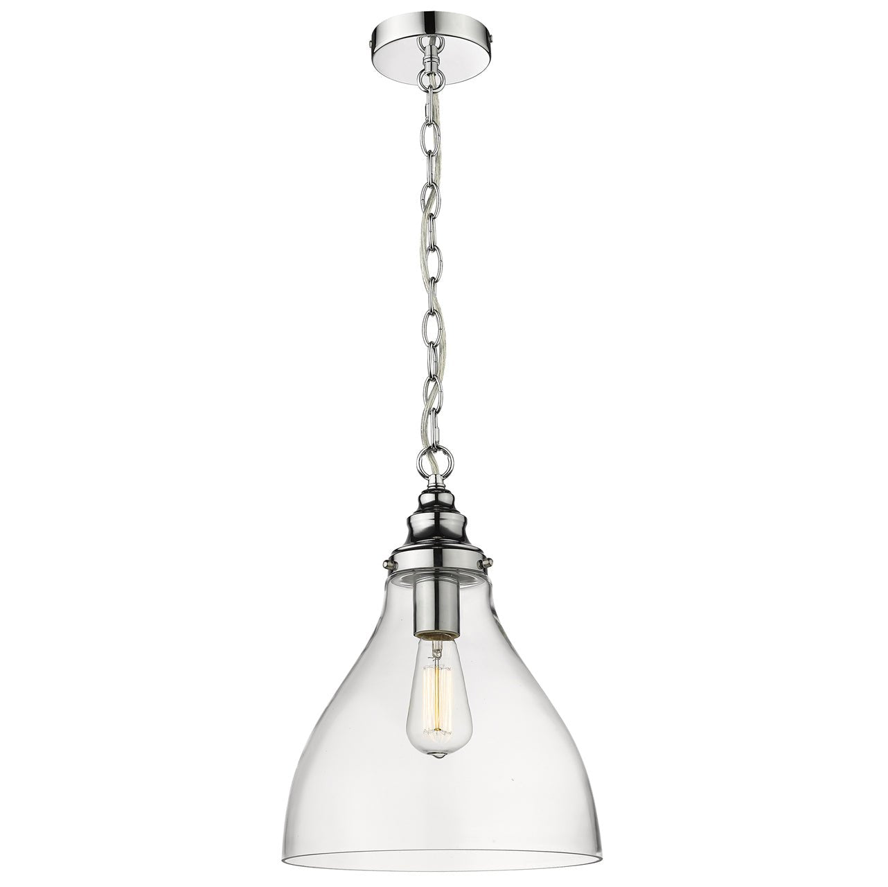 KEYS 1 Light Small or Large Chrome/Clear Pendant Light - Mases LightingLode Lighting
