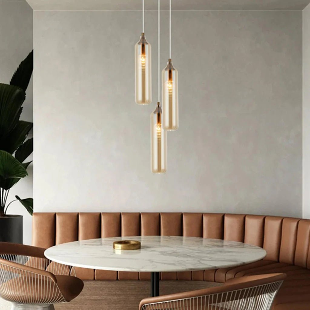 Manga Glass Cylinder Pendant Light in Smokey Black, Green, Blue, Amber, Clear - Mases LightingCLA