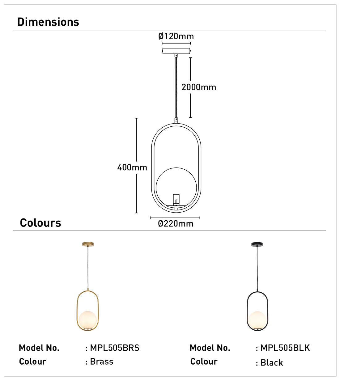 Mercator Ava 1Lt Pendant Light - Black/Brushed Brass - Mases LightingMercator