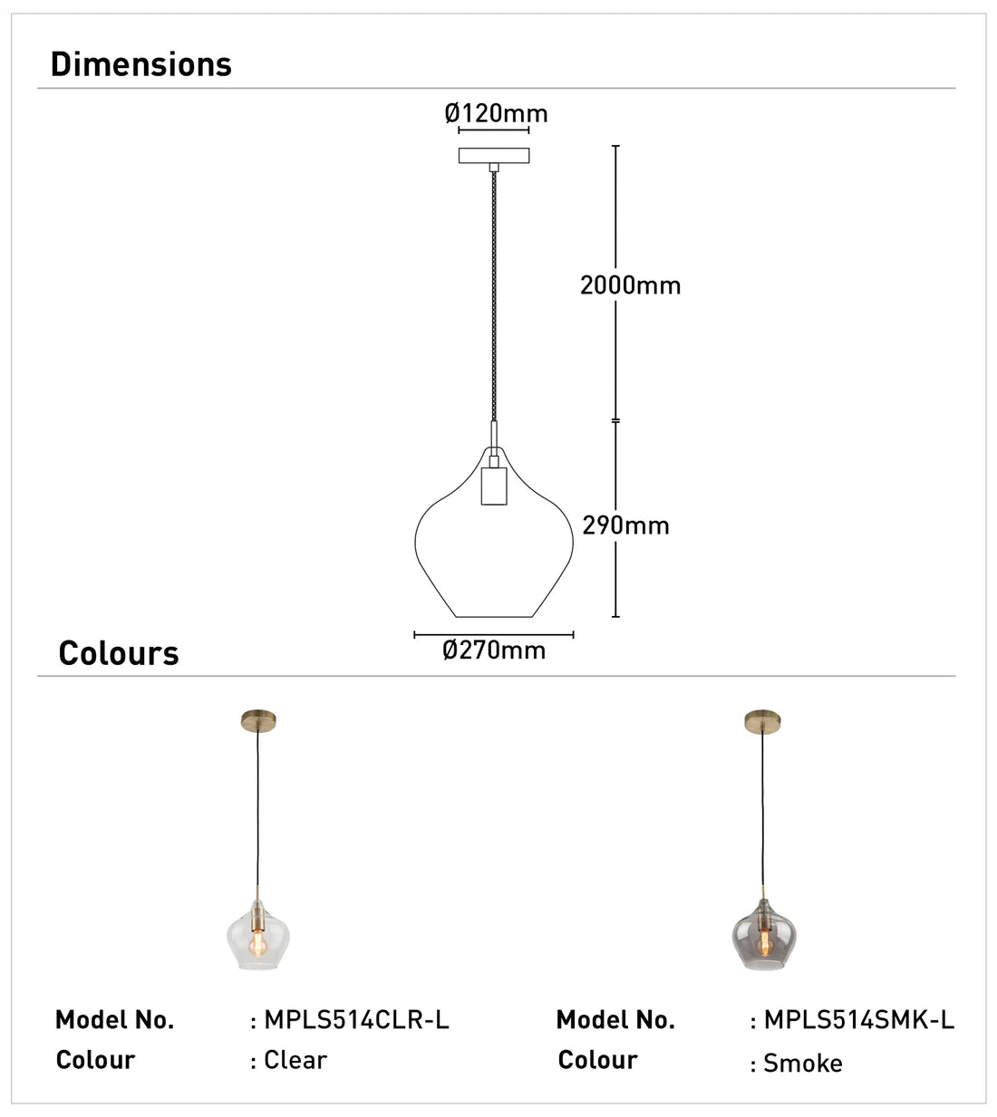 Mercator Darby 1Lt Light Large Pendant - Clear/Smoke - Mases LightingMercator