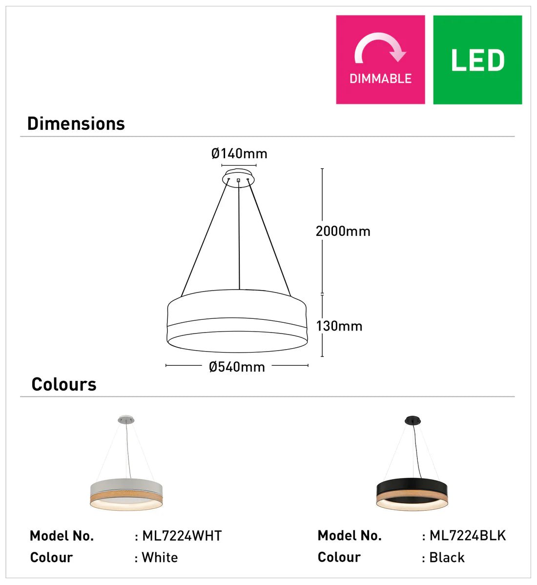 Mercator Fitzgerald 1Lt Led Pendant Light  - Black/White
