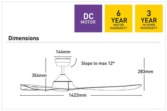 Mercator Juno 56" ABS 3 Blade DC Ceiling Fan with 18W LED Light & Remote - Mases LightingMercator