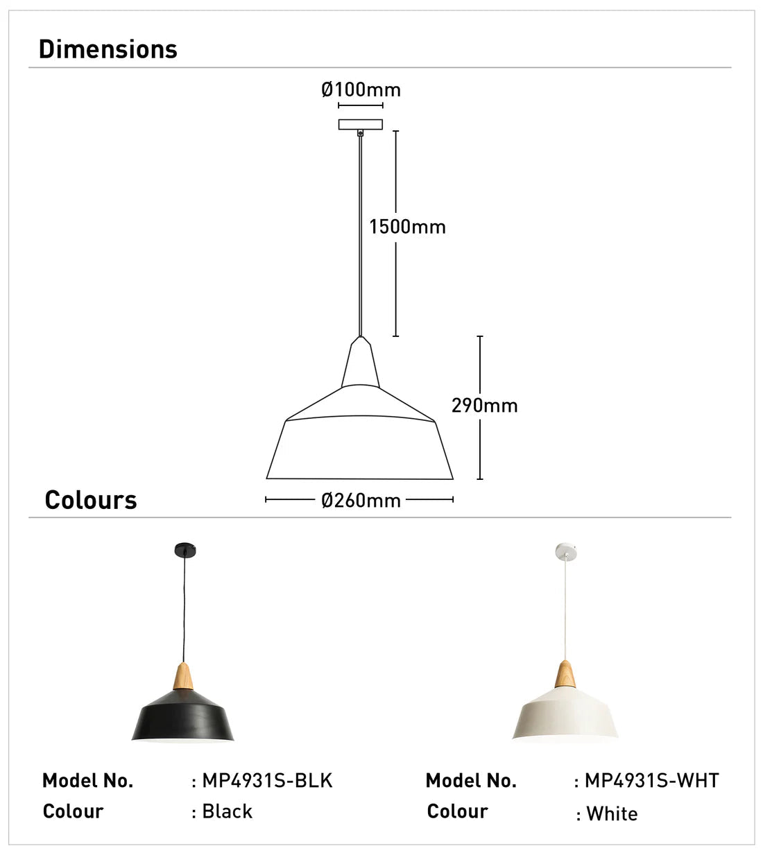 Mercator Noel 1Lt Small Light Pendant - Black/White - Mases LightingMercator