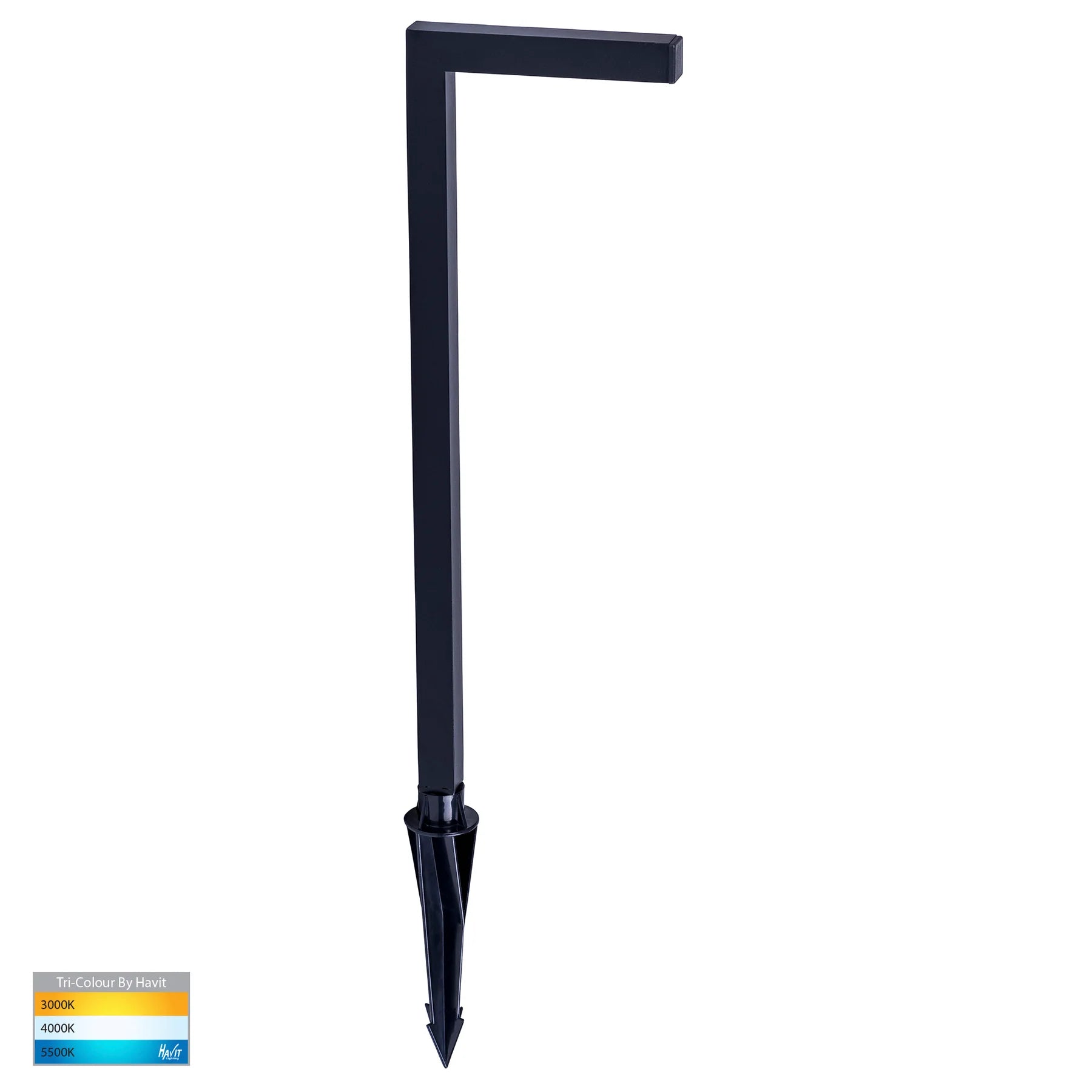 Nedia Square 7w Tri Colour Aluminium Black, Antique Brass, Stainless Steel Garden Spike Light HV1459T - BLK - Mases LightingMartec