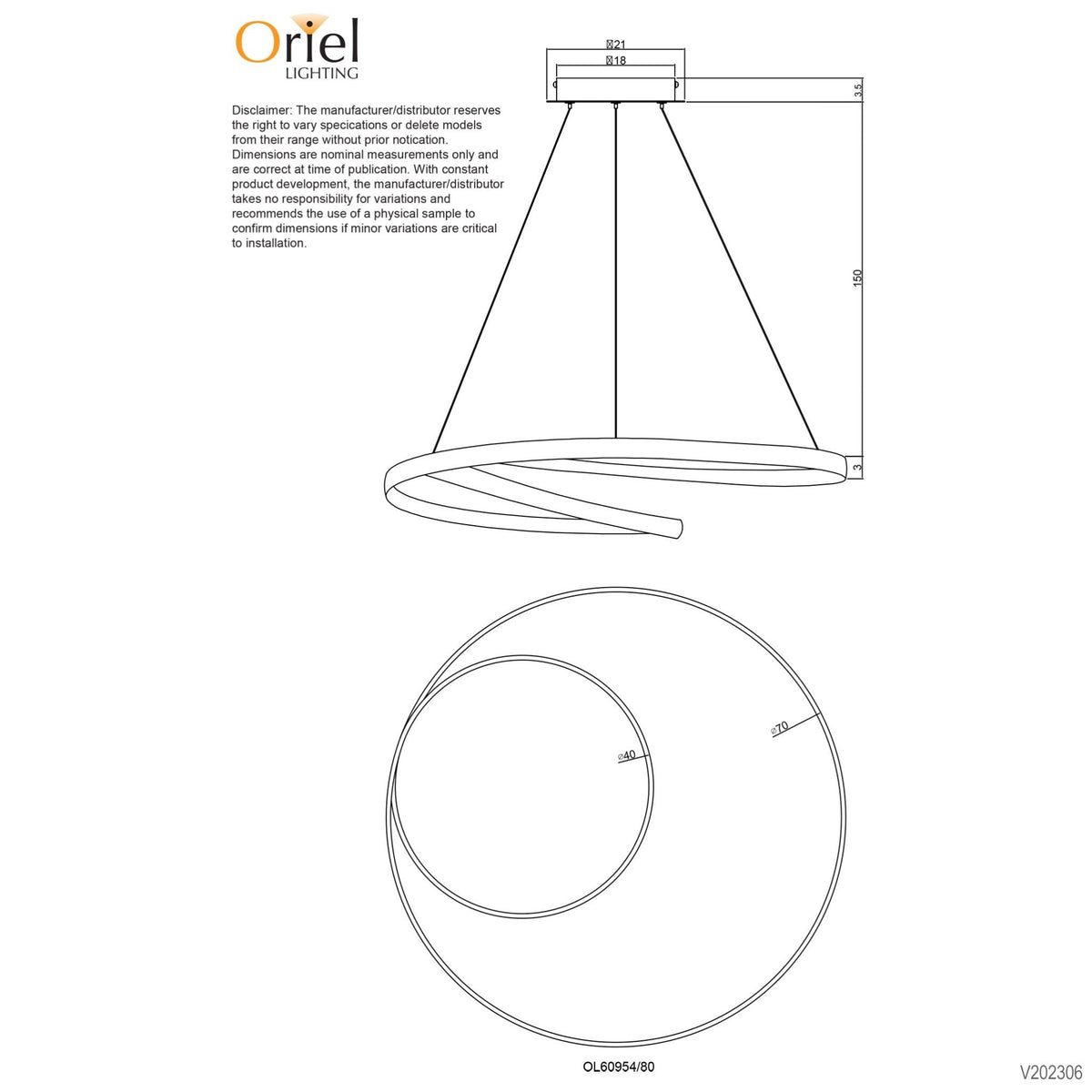 Oriel INFINITY - Modern LED Spiral Ring Pendant - CCT - Mases LightingOriel Lighting