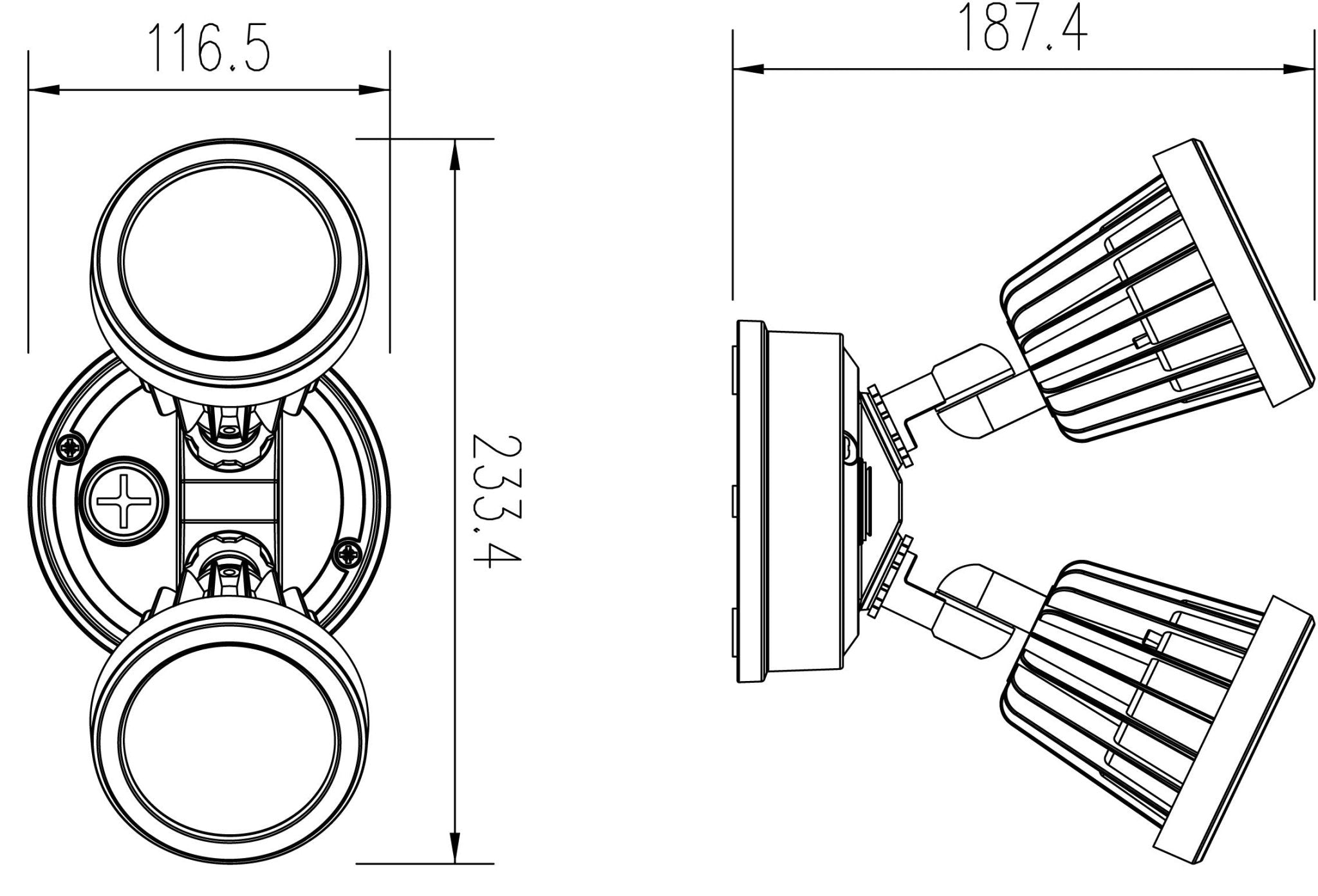PHL Zip Tri-Colour 30W LED Double Adjustable Spotlight Without Sensor IP65 - Black