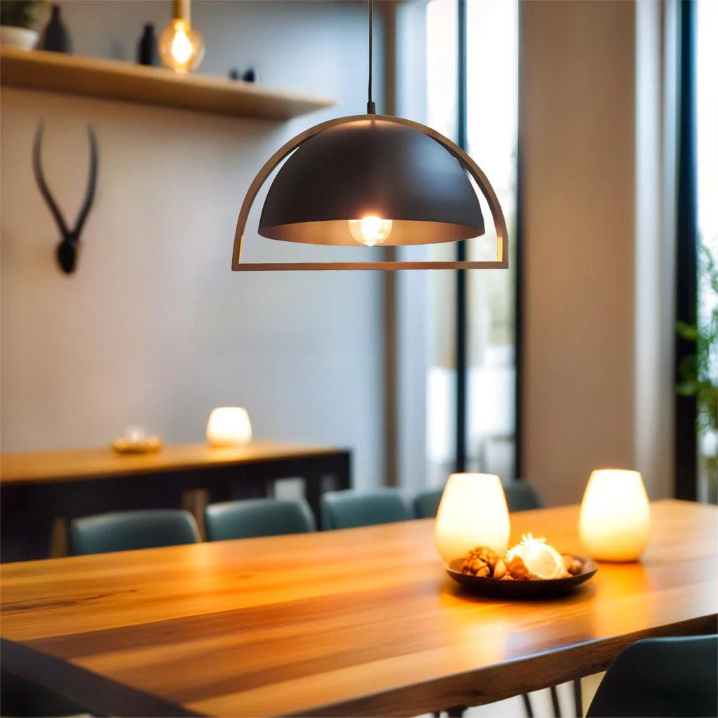 Swing Pendant Light in Oblong, Dome or Ellipse Wood Frame (White or Black) - Mases LightingCLA