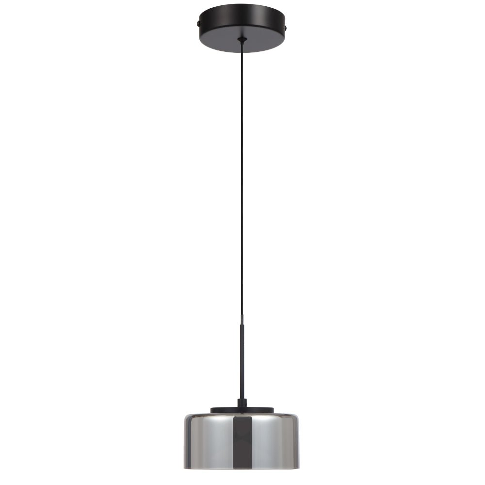 Telbix Cedro 1 Light Pendant Black/Smoke Glass