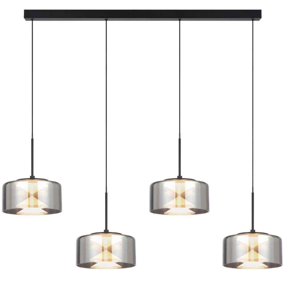 Telbix Cedro 4 Light Bar Pendant Black/Smoke Glass