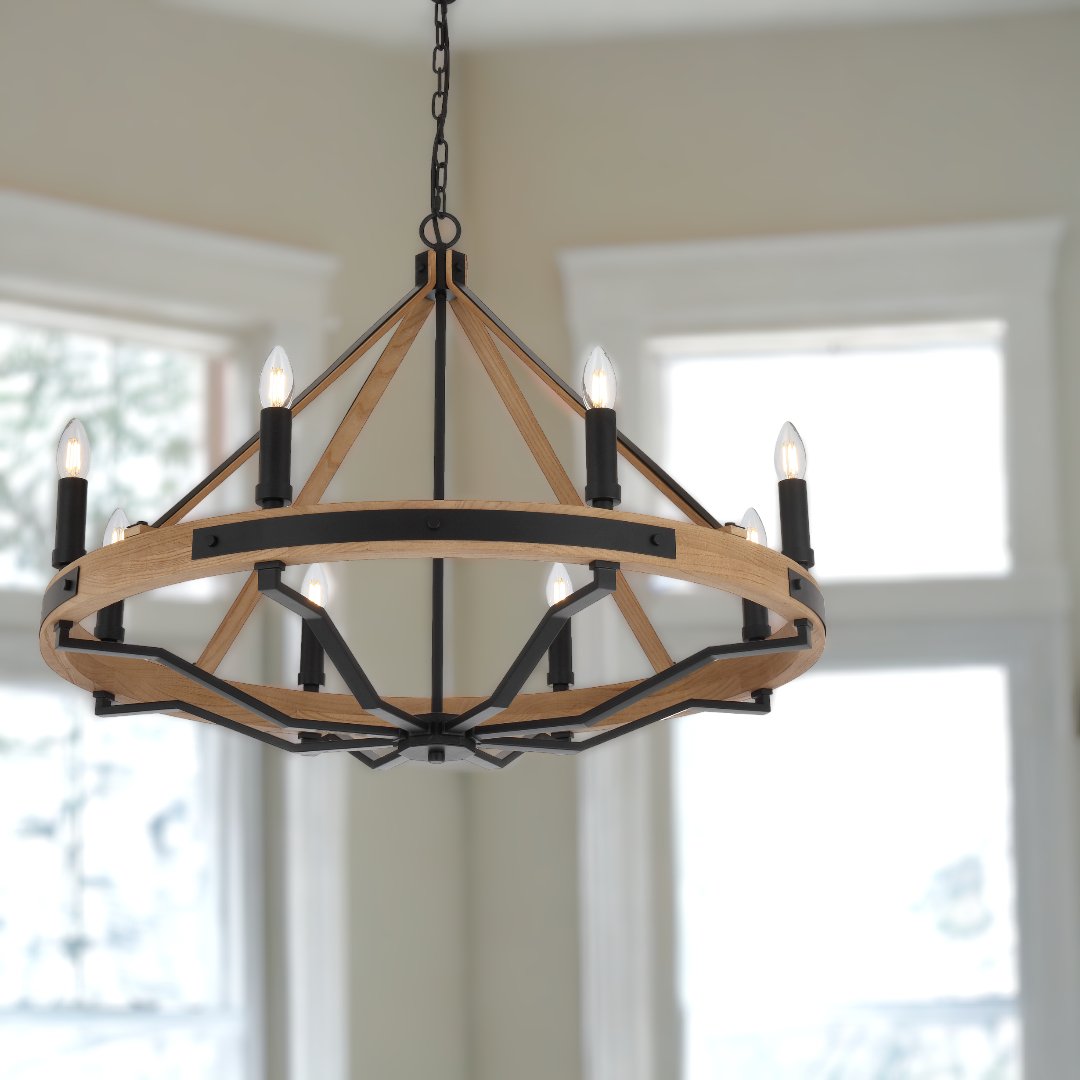 Telbix Darien 8 Light Pendant- Ash Wood - Mases LightingTelbix