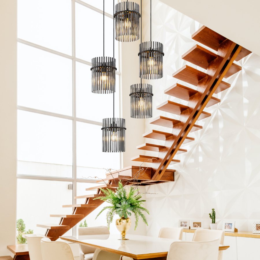 Telbix Quilo 5 Light Pendant- Black - Mases LightingTelbix