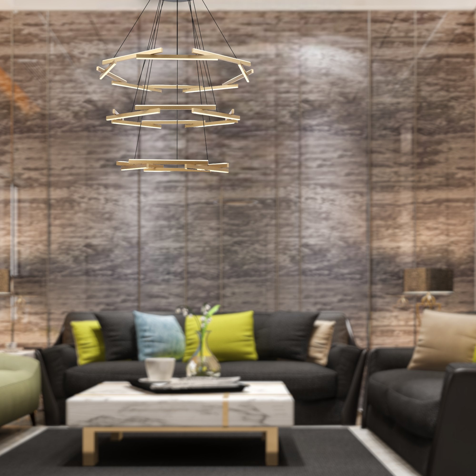 Telbix Tarson 3 Tier LED Pendant Black-Gold TARSON PE3T-BKGD