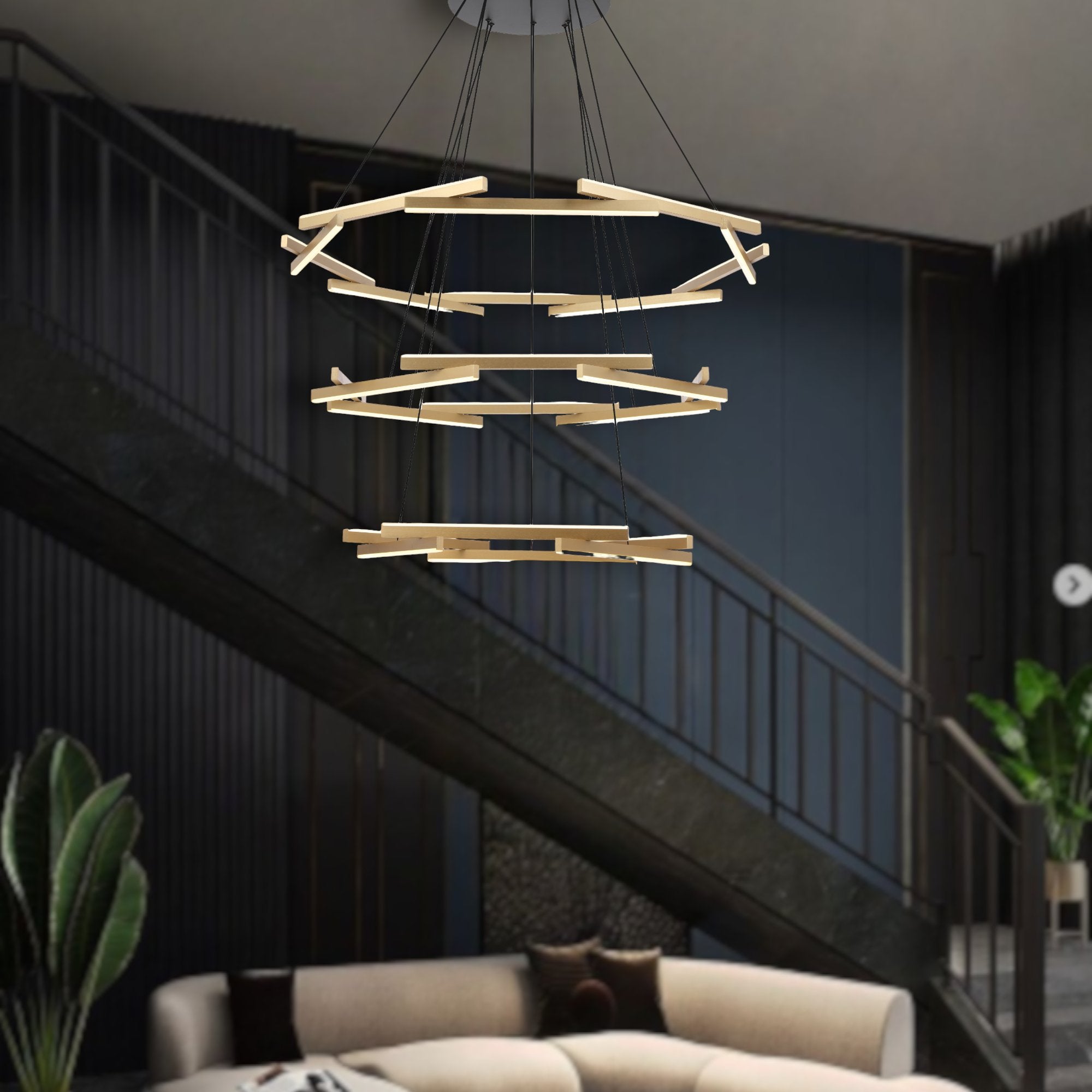 Telbix Tarson 3 Tier LED Pendant Black-Gold TARSON PE3T-BKGD