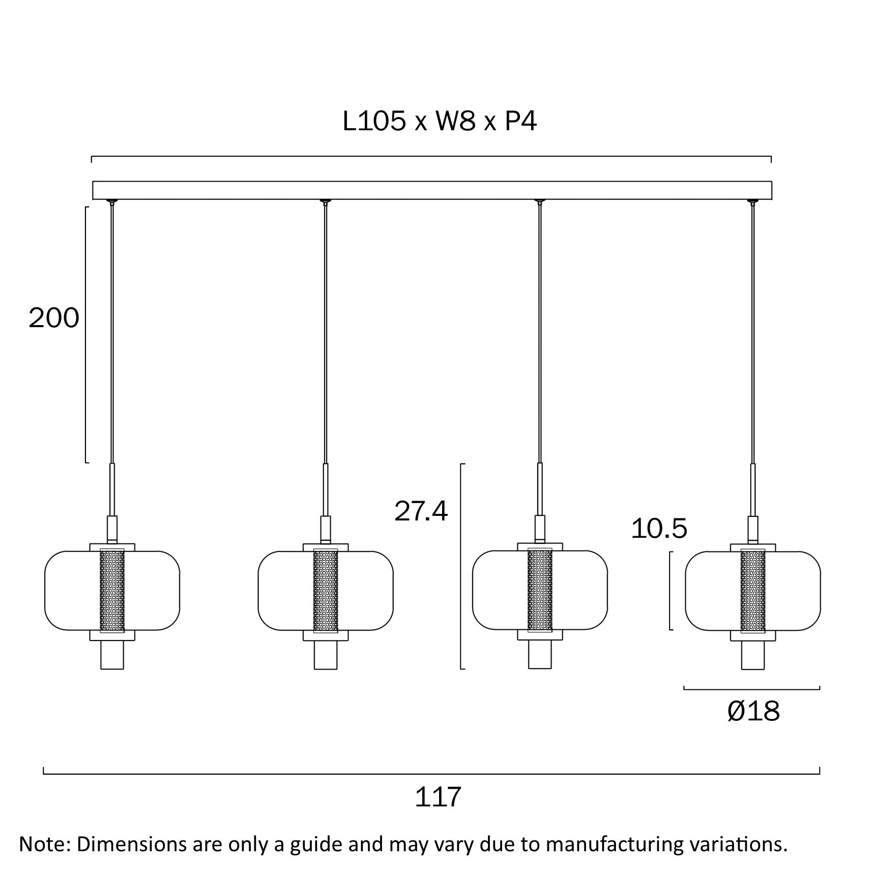 Telbix Volen 4 Light Bar Pendant