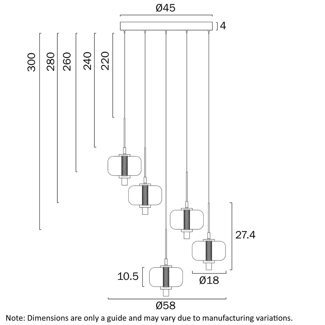 Telbix Volen 5 Light Bar Pendant